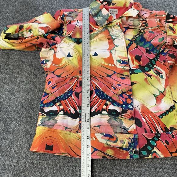 Chico’s Jacket Womens 3 Multicolor Butterfly Abstract Watercolor Snap Button - Picture 9 of 13